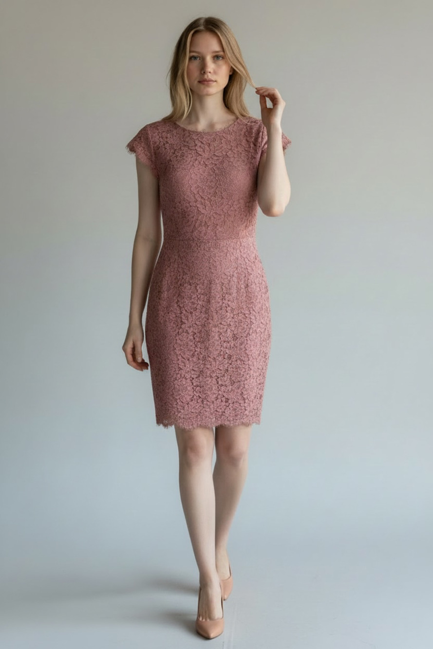 MEROKEETY Women's Cap Sleeve Floral Lace Bodycon Cocktail Midi Dress Dusty Rose